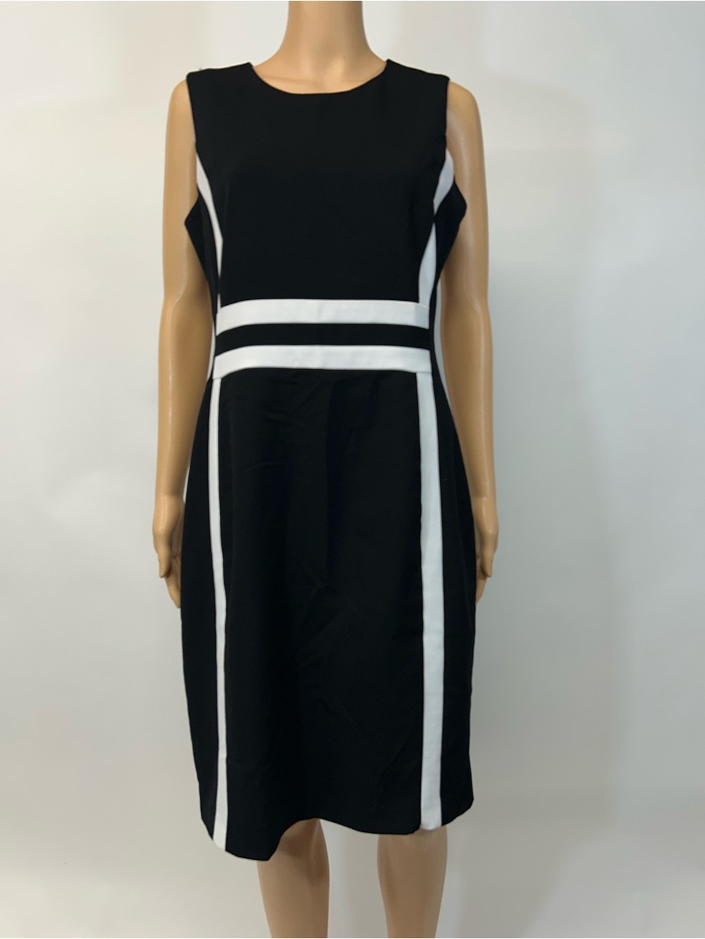 Calvin Klein Black and White Sleeveless Midi Sheath Dress